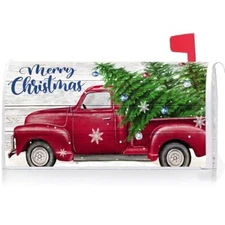  Merry Christmas Red Truck Pine Tree Decoration Mailbox Cover With Magnetic 