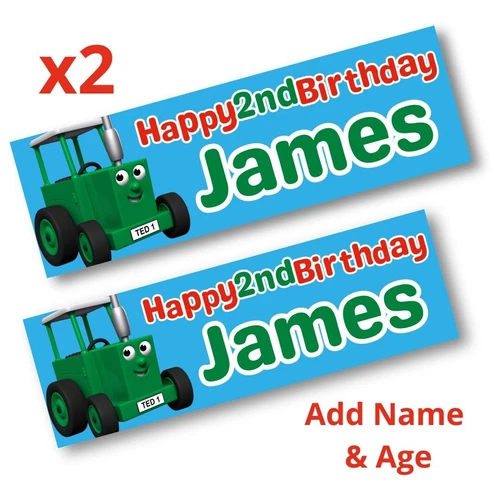 2x Personalised Tractor Theme Birthday Banner Ted LARGE Poster ADD ANY NAME AGE