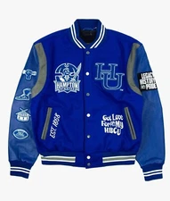 Hampton University Motto 3.0 Royal Blue Wool & Real Leather Men's Varsity Jacket