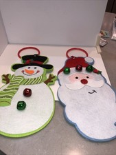 Santa  Snowman Christmas Felt Door Knob Hangers Jingle Bells
