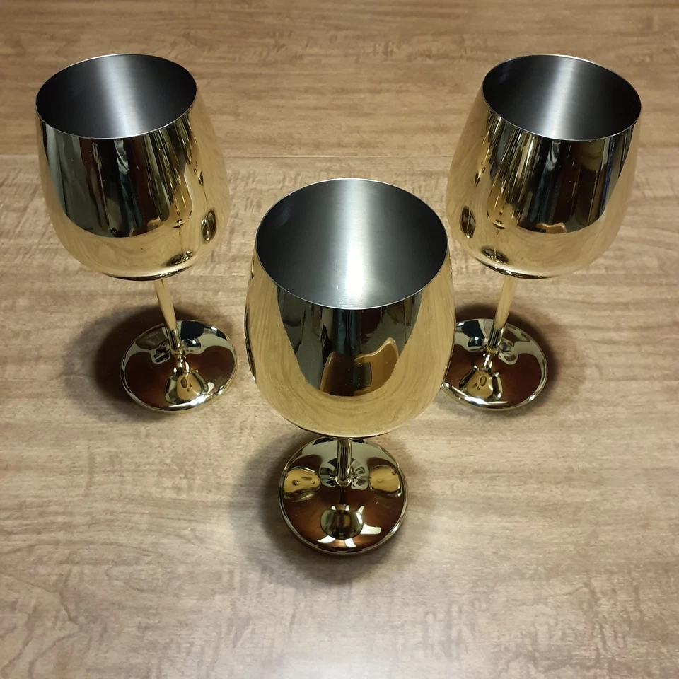 Juego de 3 copas de vino de acero inoxidable copa de oro de 18 oz Foto 3 de 4