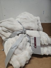 M&S Ribbed Fleece Throw Cream 130cm X 170cm