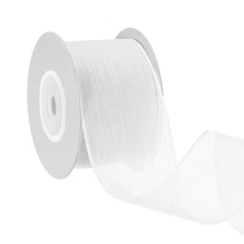 1.6 Inch 10 Yard Metallic Sheer Wire Ribbon, Wired Sheer Fabric Roll, Beige