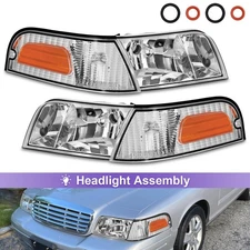 Pair Chrome Headlights For 1998-2011 Ford Crown Victoria Corner Signal Lamps