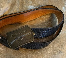 Vintage REMINGTON 1816 FLINTLOCK RIFLE Leather Belt & Buckle 1976 Made In USA