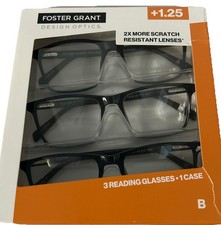 Foster Grant 815 Classic Plastic Square Reading Glasses 3 Pack 1.25