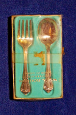Vintage Wm. A. Rogers Oneida Silverplate Flatware Baby Fork Spoon Set in Box