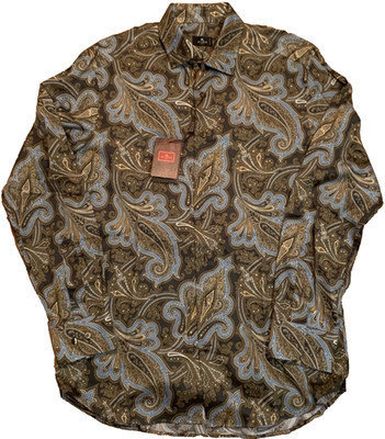 NWT $790 Etro Green Paisley All over Print Button Front Shirt Mens Size 40 ITALY