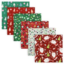 6 PCS Christmas Fabric Fat Quarters Cotton Quilting Bundles 19.7x19.7 Inch