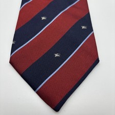 Burberry London Silk Tie 59x4 Navy Red Regimental Stripe Knight Motif Wide