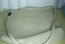THE SAK Crochet Tan Gold Shoulder Bag Purse Knit Zip Handbag Woven 11x2x10