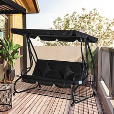 3 Seater Garden Swing Chair 2-in-1 Hammock Bed w/ Tilting Canopy