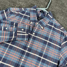 J Crew Shirt Mens Medium Blue Plaid Long Sleeve Button Down Slim Fit Flex Oxford