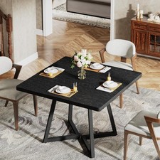 80cm Black Square Dining Table, Industrial Small Kitchen Table with Metal Base