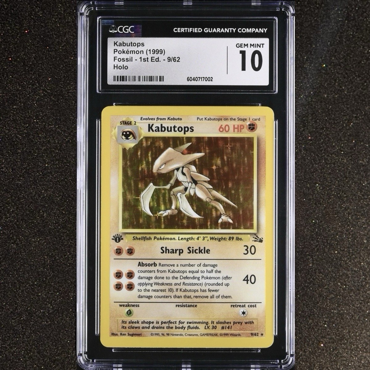 1999 Pokemon 1st Edition Fossil #9 Kabutops Holo Rare CGC 10 GEM