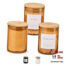 Mini Glass Apothecary Jars with Bamboo Lids, Small Bathroom and Kitchen Amber