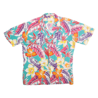 ISLANDER Herren Türkis Blumen Hawaii Viskose Hemd M Sommer Freizeit Urlaub