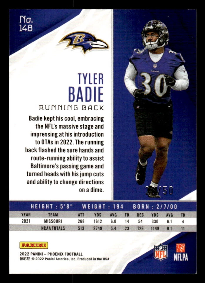 Tyler Badie 2022 Panini Phoenix Fire and Ice #/50 #148 - Image 2 of 2