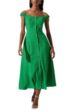 ASTR The Label Women's Green Harlyn Off the Shoulder Textured Midi Dress, Size S