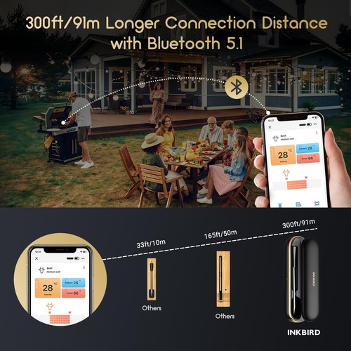 Inkbird Bluetooth Fleischthermometer kabelloser Grill Temperaturmesser Oven IP67 - Bild 3 von 13