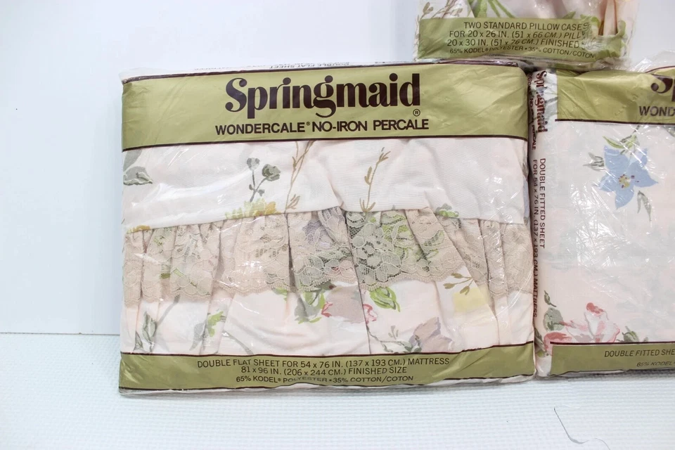 VTG Springmaid Wondercal Sheets 80s Floral Fitted Flat Pillow Case Full Double - Image 3 of 4