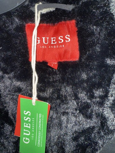 NWT Guess Eco Ales Men's Black Front-Zip Logo Faux Fur Hooded Parka Jacket Sz L. - Picture 3 of 8