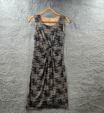 Diana Ferrari Womens Bodycon Dress Size 6 Beige Black Lace Print Stretch Knit