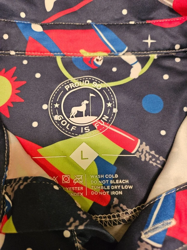 Camisa polo masculina de golfe Proud Ninety manga curta grande espaço azul - Imagem 2 de 4