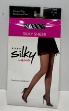 Secret Silky Sheer 10408Jet Blk Size B Control Top Pantyhose Reinforced Toe