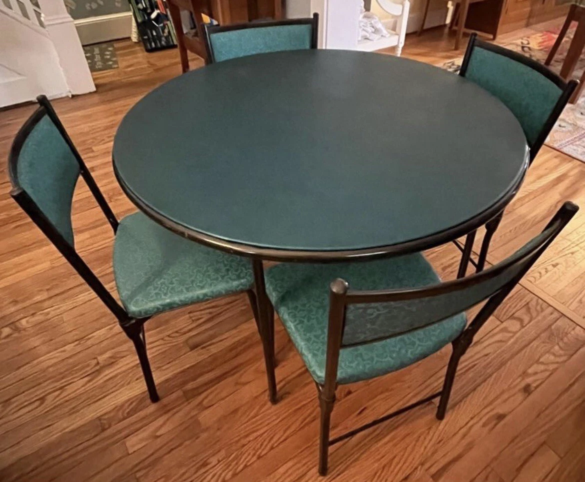 Vintage Mid Century Modern Cosco Folding Card Table 4 Chairs Teal Turquoise
