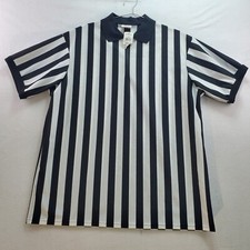 Majestic Referee Umpire Shirt Men's 2XL White Black Striped 1/4 Zip Short Sleeve