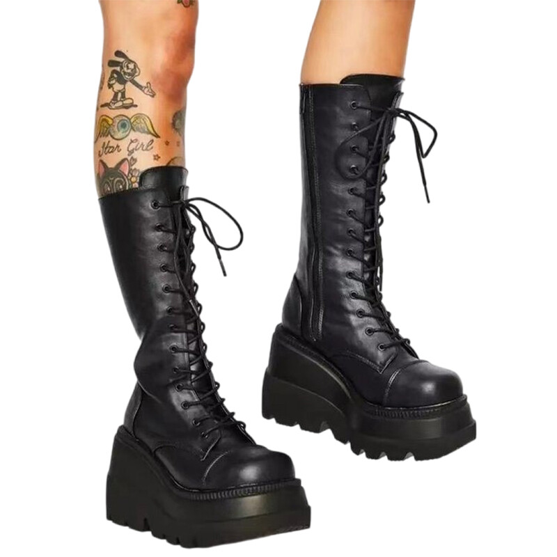 Ladies Zipper Platform Boot Thick Sole Work Chunky Non Slip Goth