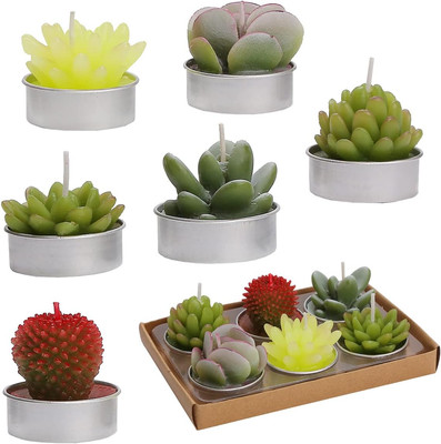 6Pcs Cactus Tealight Candles Handmade Delicate Succulent Cactus Candles Tea Ligh