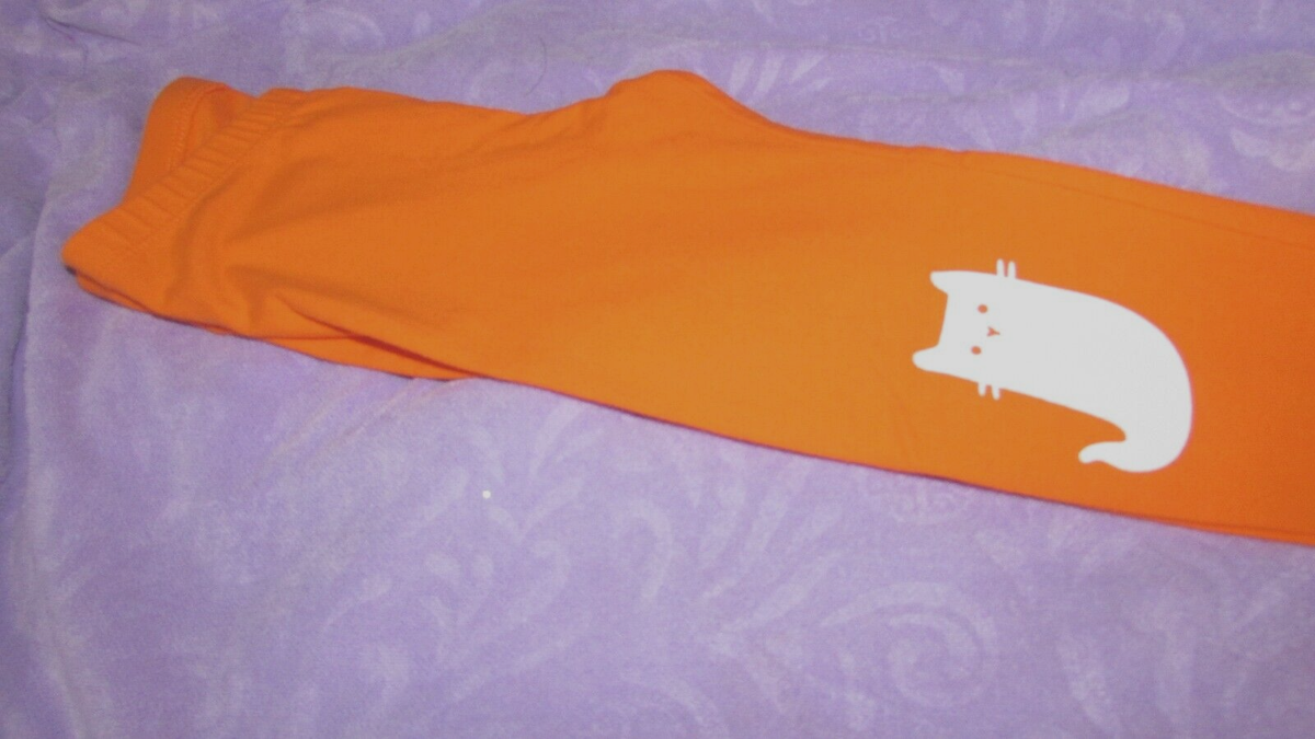 girls CAT JACK orange PANTS w/white cats on knees 4T (baby 50