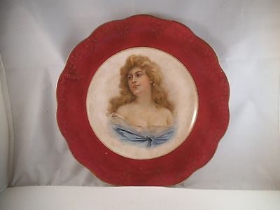 ビンテージ　 ドレスデン　オープンワーク　プレート Vintage Dresden Semi Porcelain Lady Blue Dress Decorative Cabinet