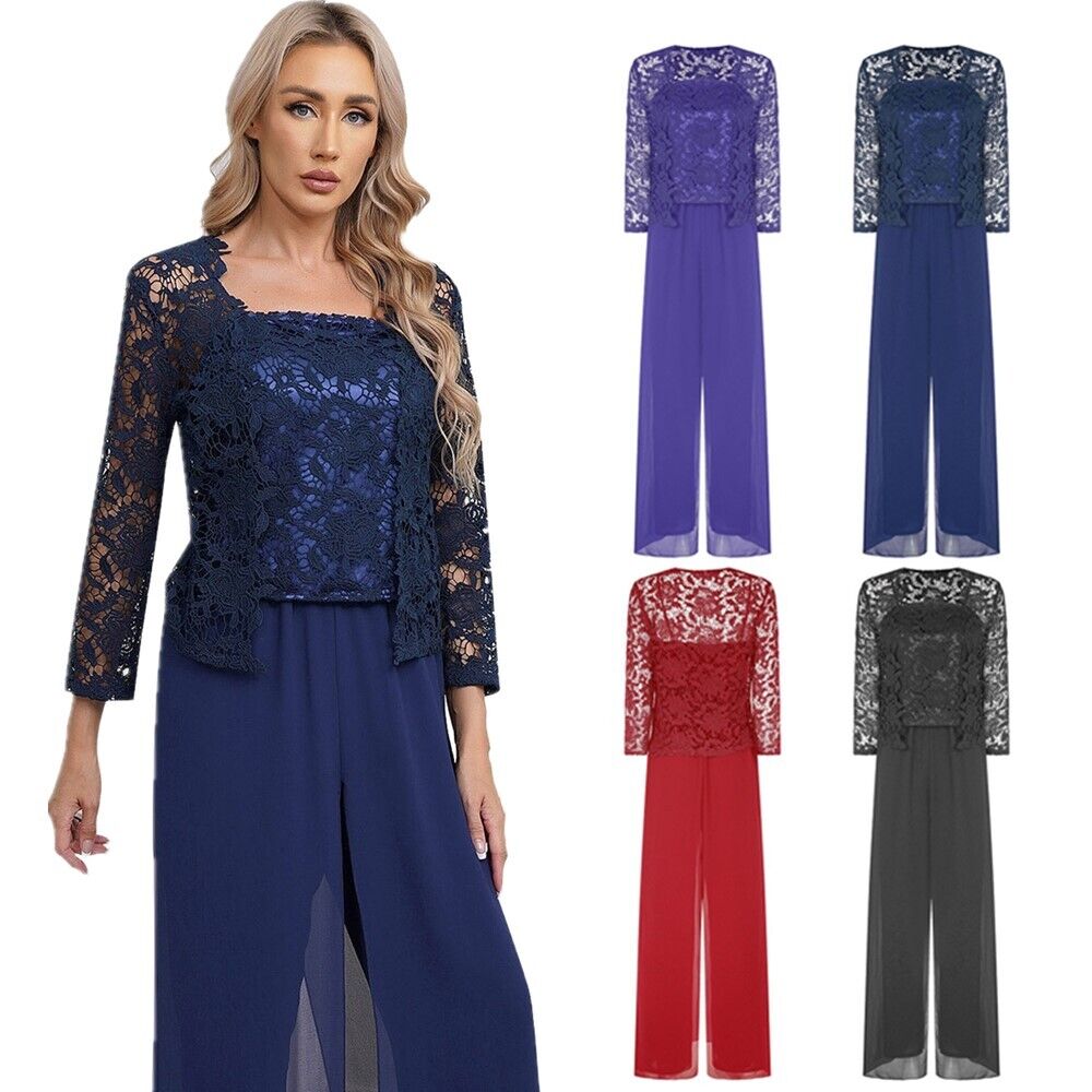 Women's Chiffon 3 Piece Pant Suits Wedding Guest Formal Cocktail Party  Outfits
