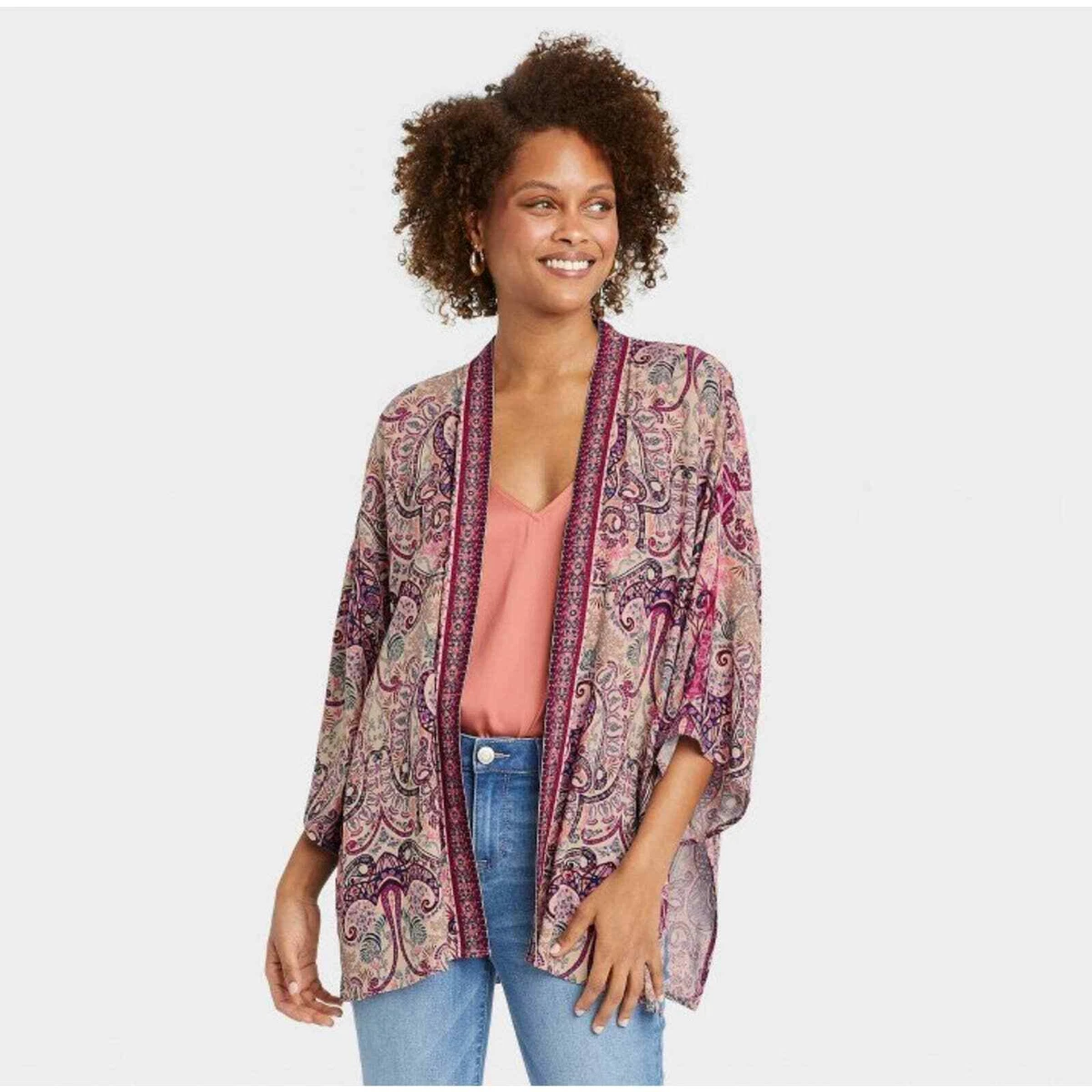Knox Rose NWT Womenu0026#039;s M/L Orange Paisley Soft Lightweight Duster  Cardigan | eBay