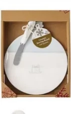 Gift Set Ceramic Serving Board with Spreader White and light Blue