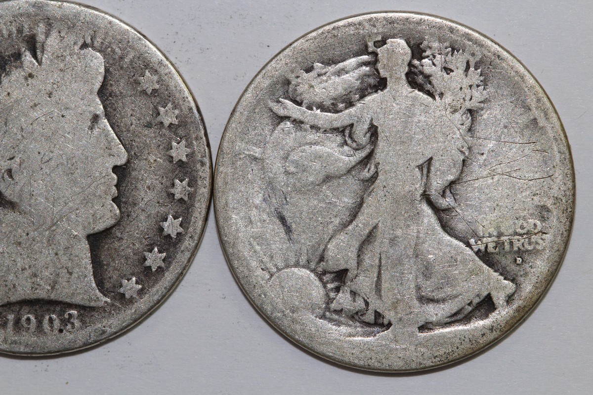 1903-O Barber Half Dollar AG & 1917- D Walking Liberty Half Dollar