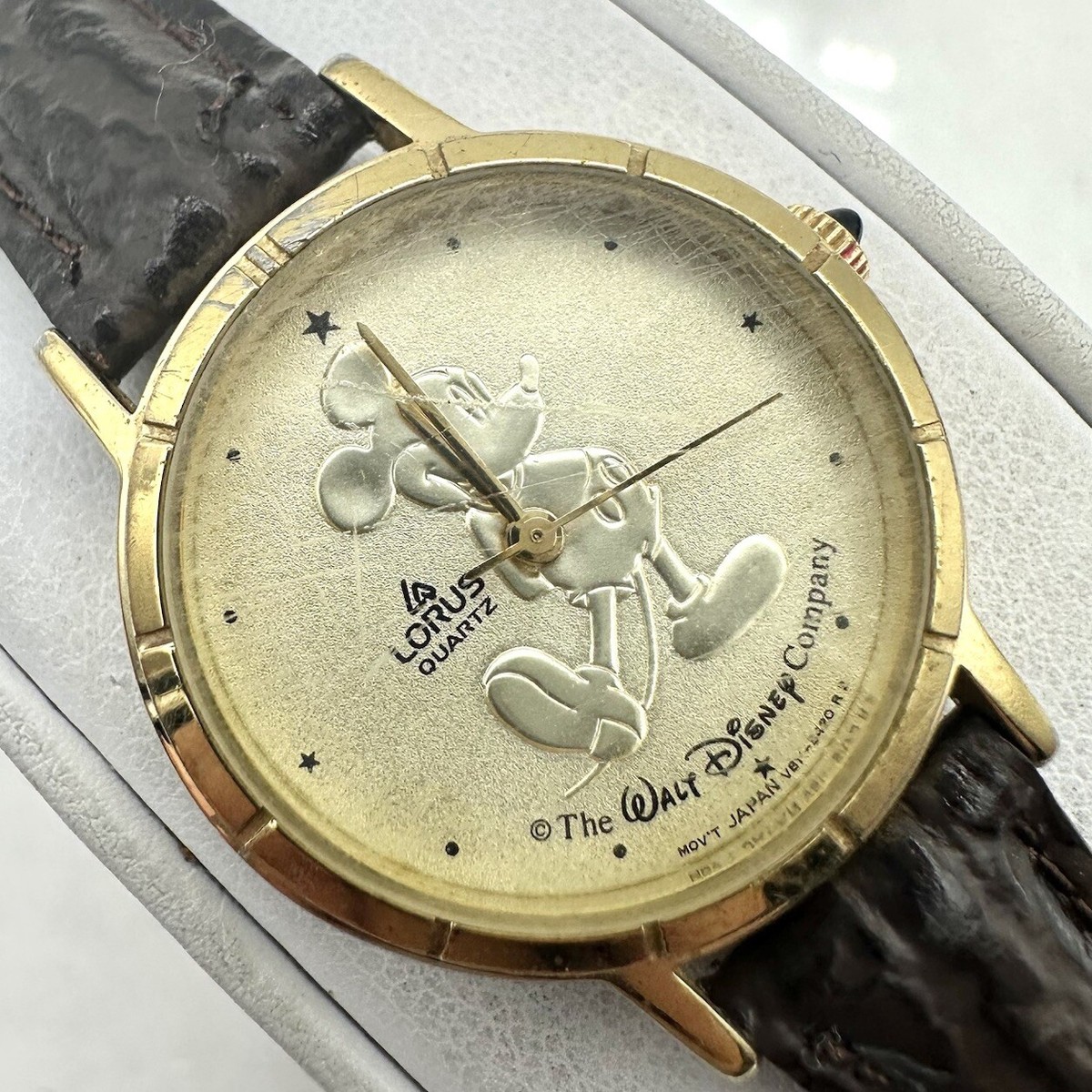 Vintage Women's LORUS Disney Gold Tone Mickey Mouse Watch Leather