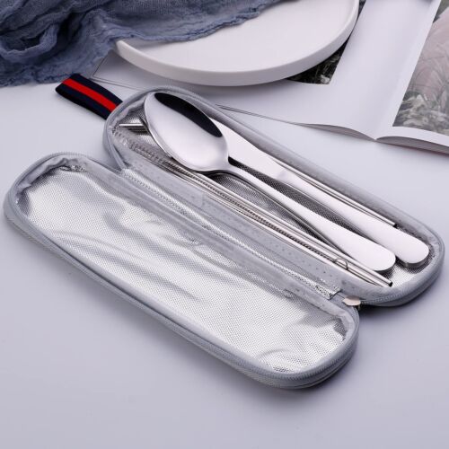 Reusable Travel Utensil Set With Case silver Travel Cutlery Set Portable Campi - Picture 7 of 7