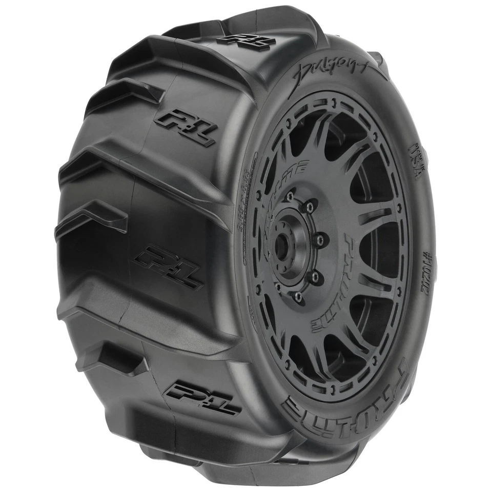 Pro-Line 10202-11 1/6 Dumont Paddle Tires Mounted on Raid 5.7" Black Wheels (2) - Image 2 of 4