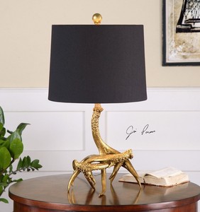Golden Antlers Table Lamp Deer Stag Elk Horn Rustic ...