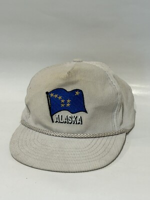 Vintage Alaska Flag Corduroy OFF-White Cap Hat Snapback ACE ULTRA RARE