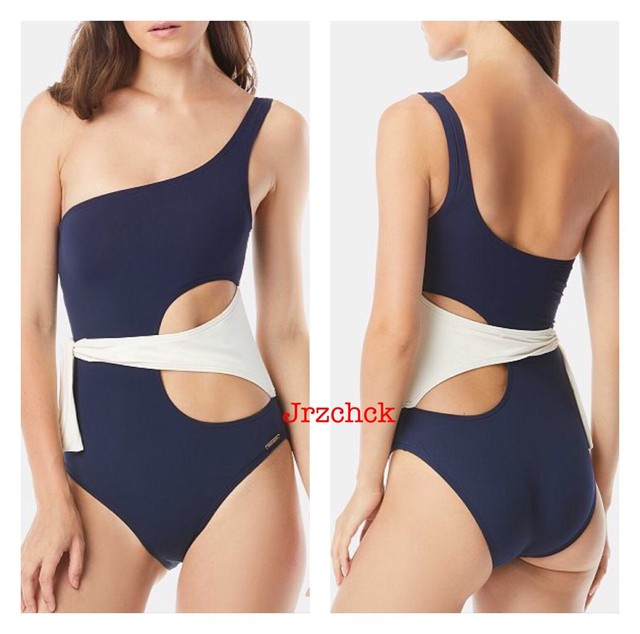one shoulder color block swimsuit