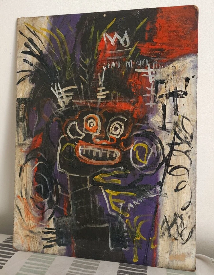 JEAN MICHELLE-BASQUIAT - Tablero de lienzo al óleo / Firmado / Estilo de Foto 2 de 4