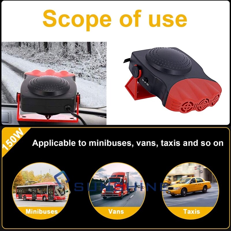 Car Heater 12V 150W, 3-Outlet Plug in Cigarette Lighter Portable Windscreen  Fan | eBay