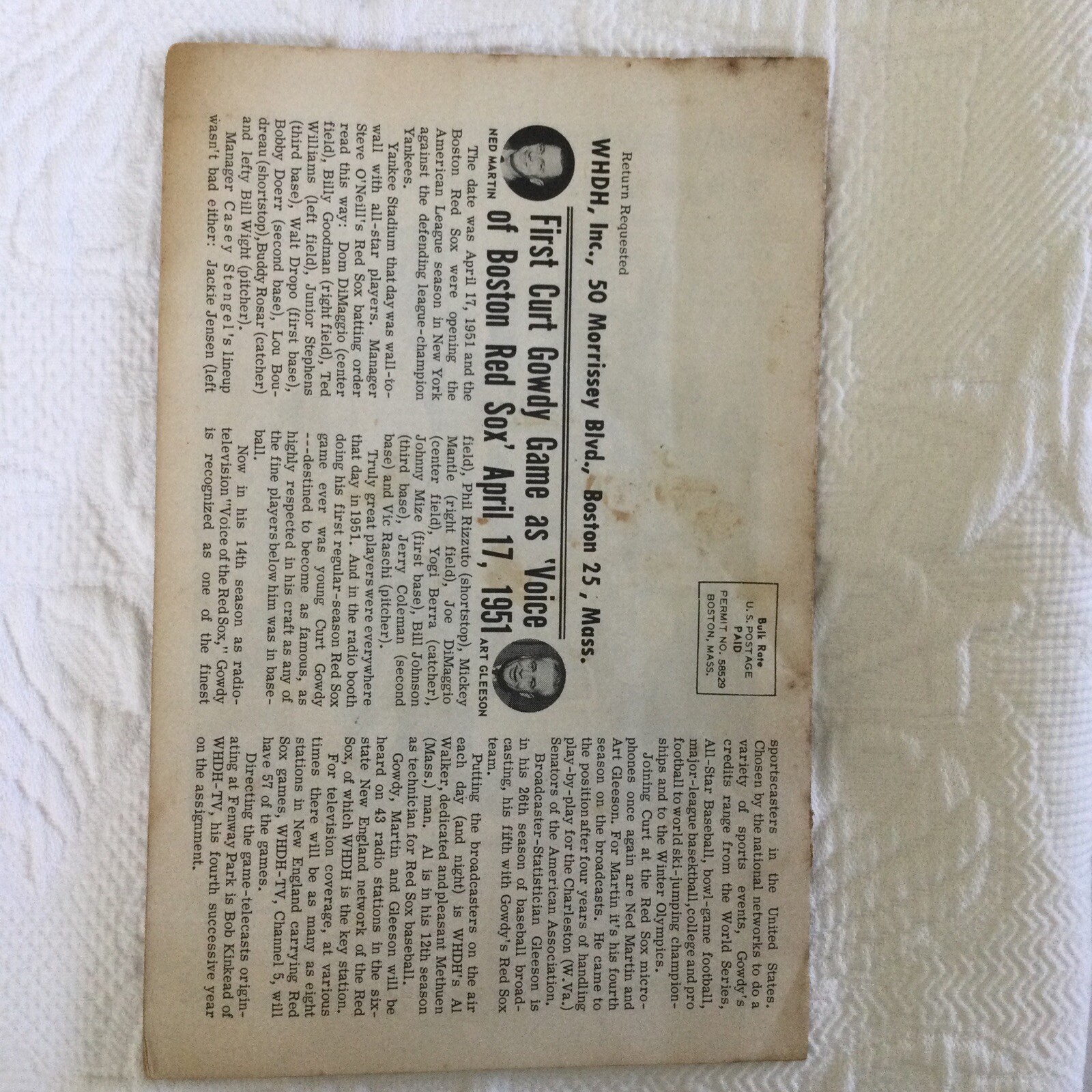 Ephemera Vintage Boston Red Sox Media Guide ON THE AIR 1964 WHDH Radio