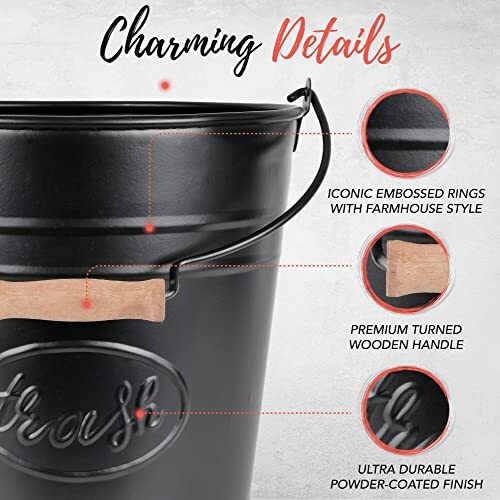 Black Farmhouse Bathroom Trash Can Rustic Waste Basket For Bedroom ...