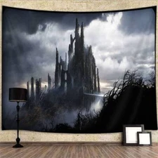 Medieval Fantasy Devil Gothic Castle Large Tapestry Wall Hanging Background Game